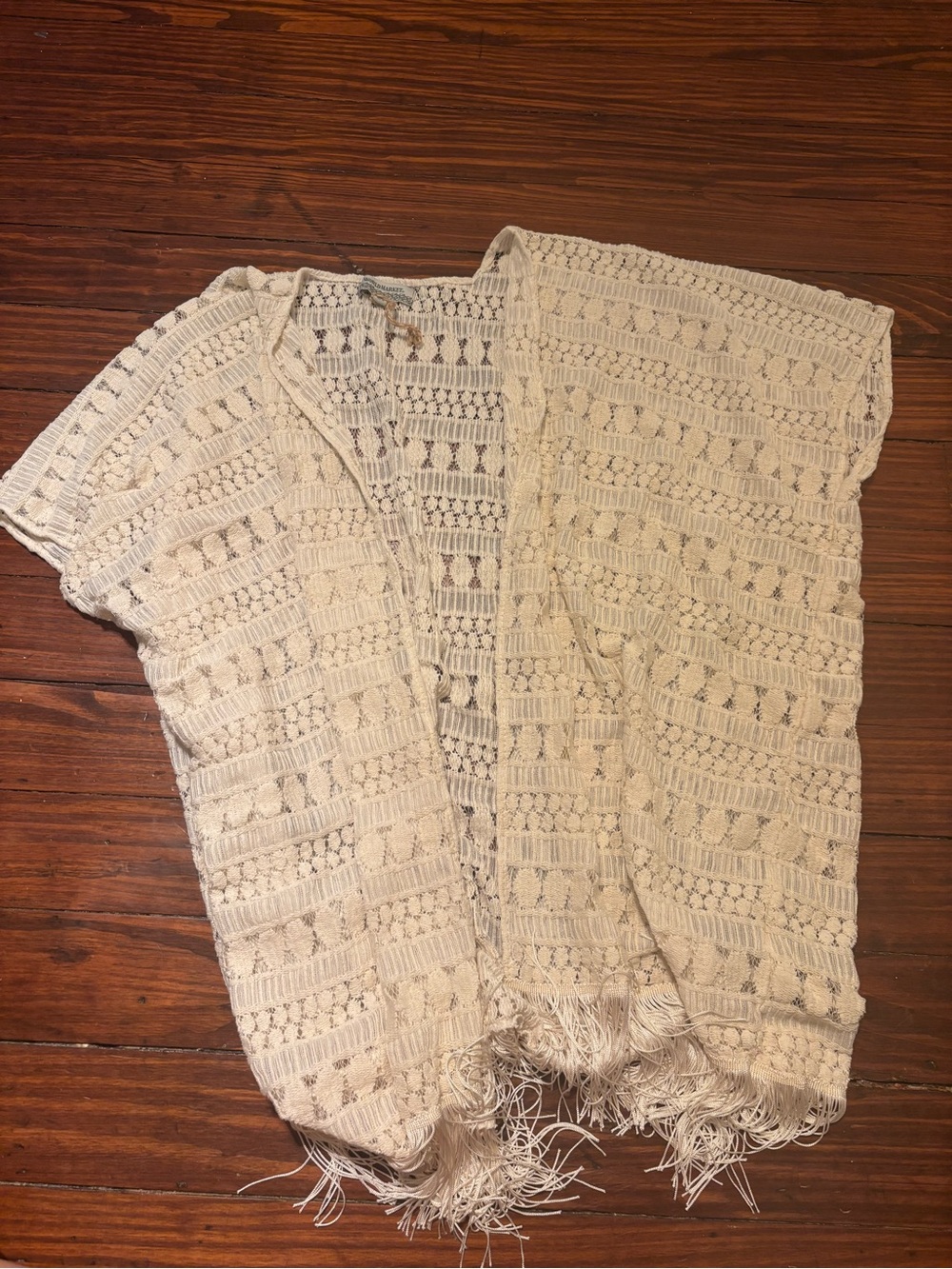 Cost Plus World Market Open-Knit Fringe Cardigan - Cream